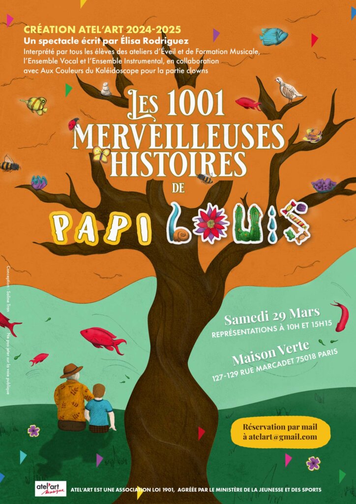 Affiche du spectacle 2025 d'Atel'art : Les 1001 merveilleuses histoires de Papi Louis